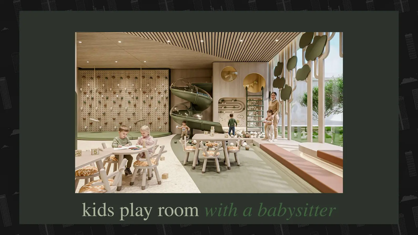 Kids play room with slide and climbing wall