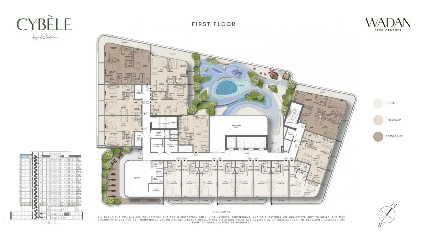 First floor plan with courtyard and kids pool