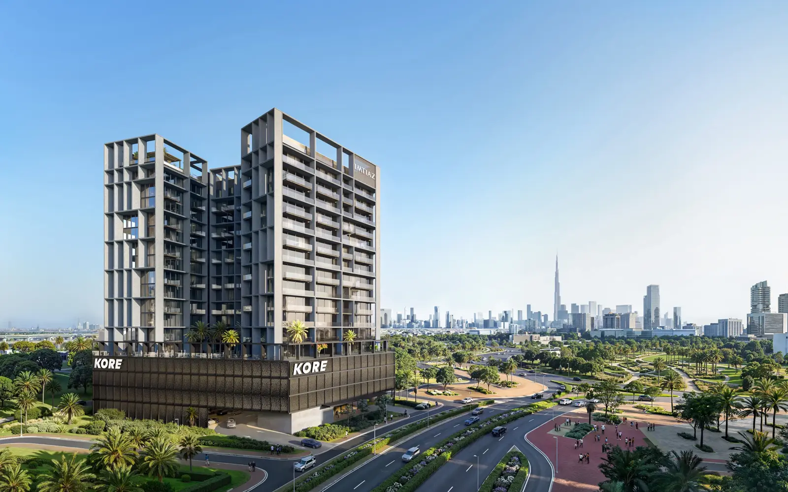 Tower with Downtown Dubai skyline behind