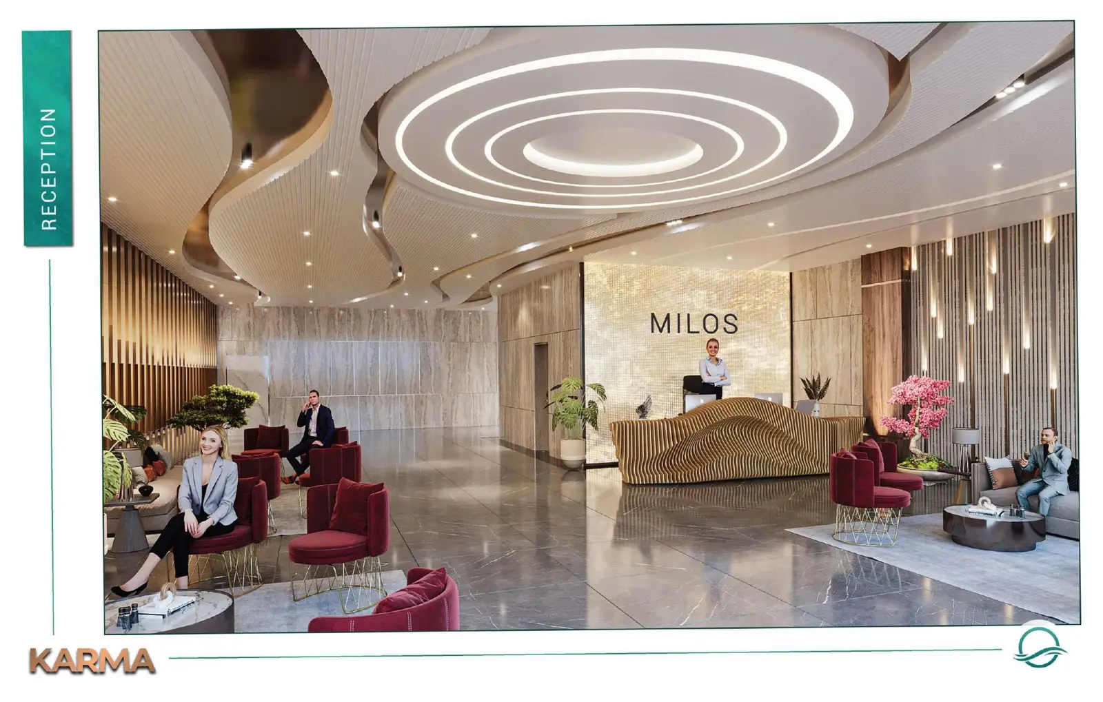 Reception lobby with curved ceiling and desk
