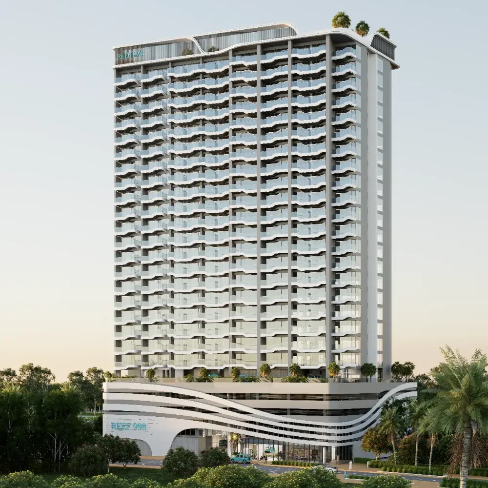 Full tower with wavy balconies and curved podium