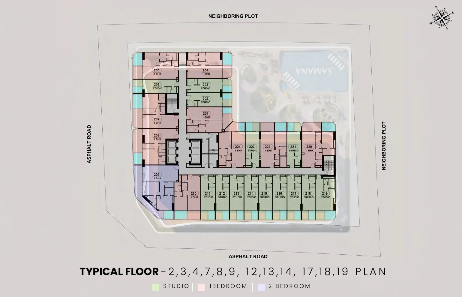 Typical floor plan for floors 2 to 19