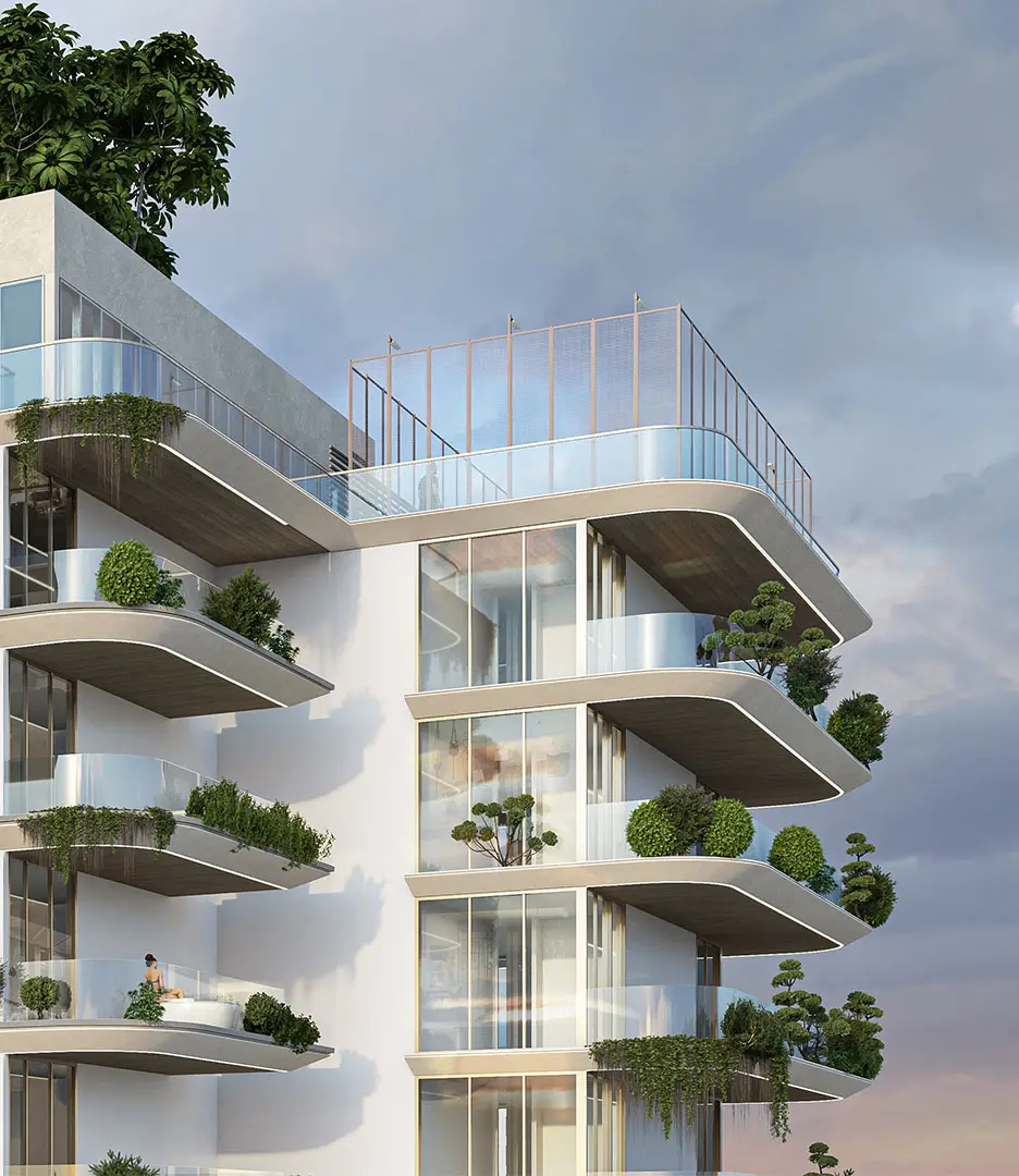 Terraces with glass balustrades and rooftop deck