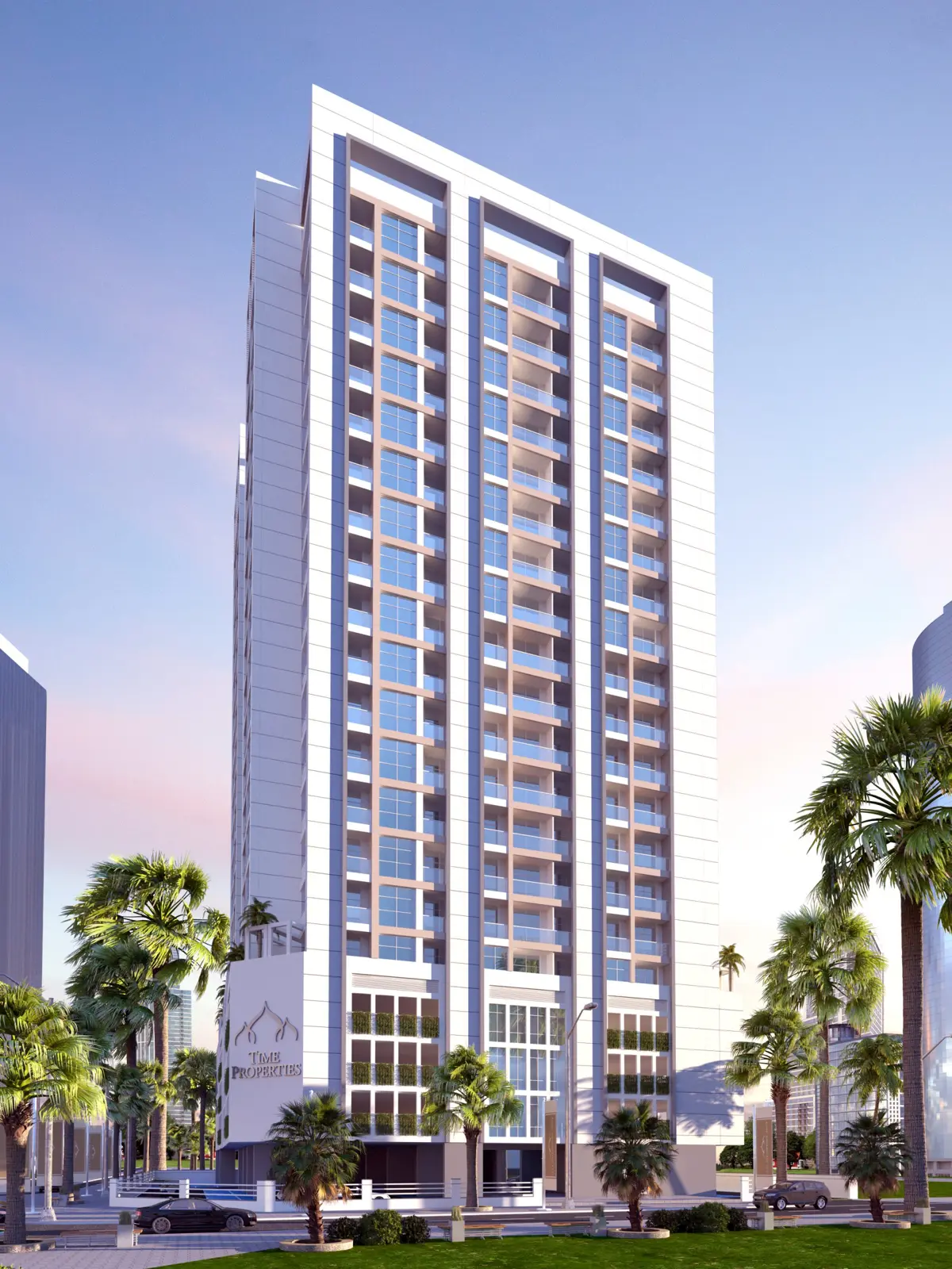 Project picture: Time 1. Street view of the white residential tower