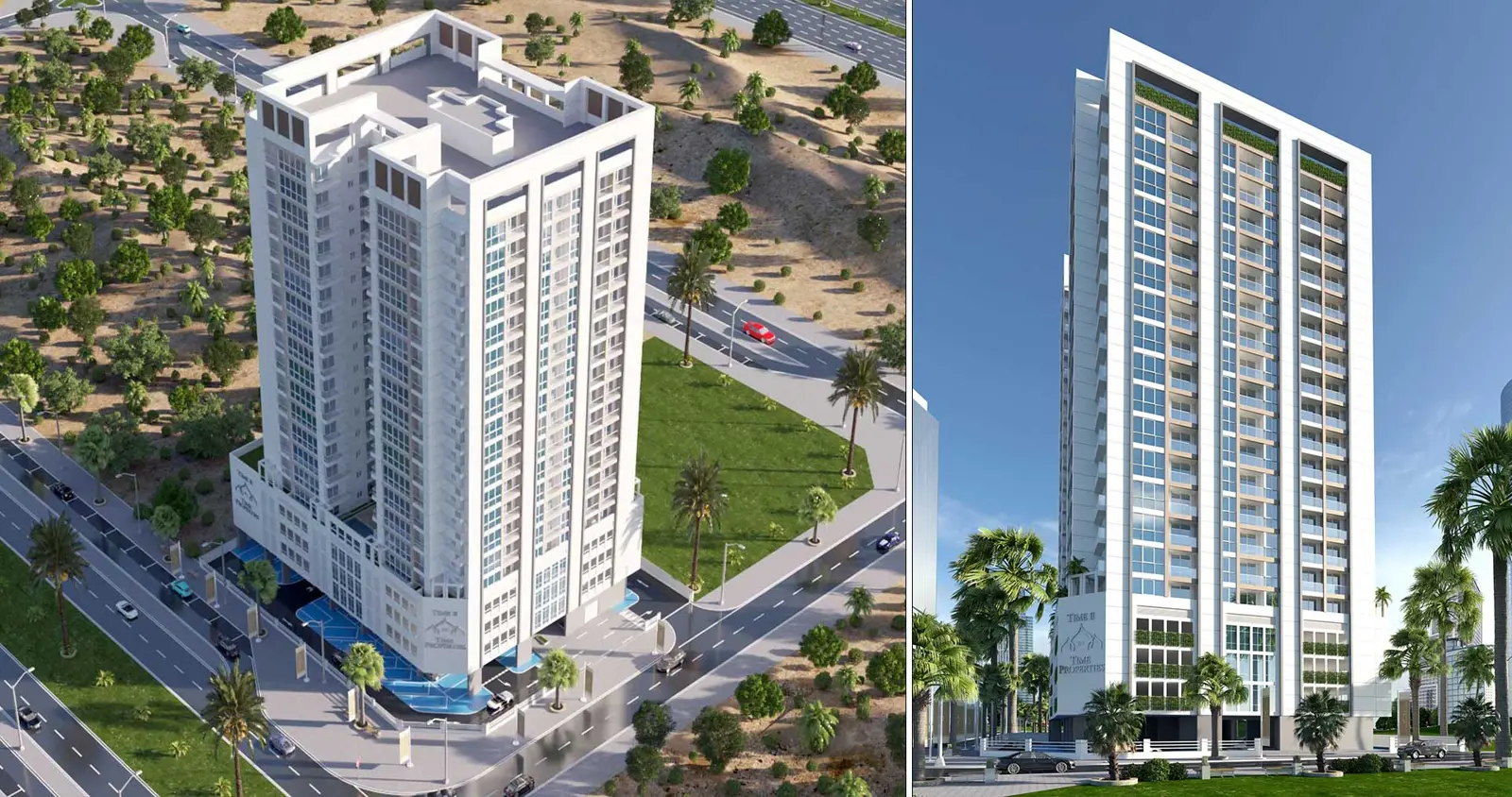 Aerial and street views of the tower