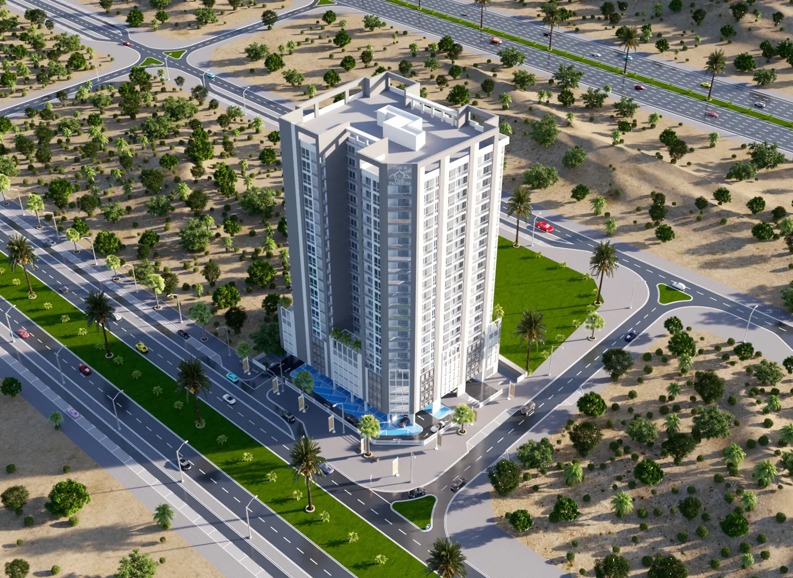 Aerial view of the tower and its surroundings