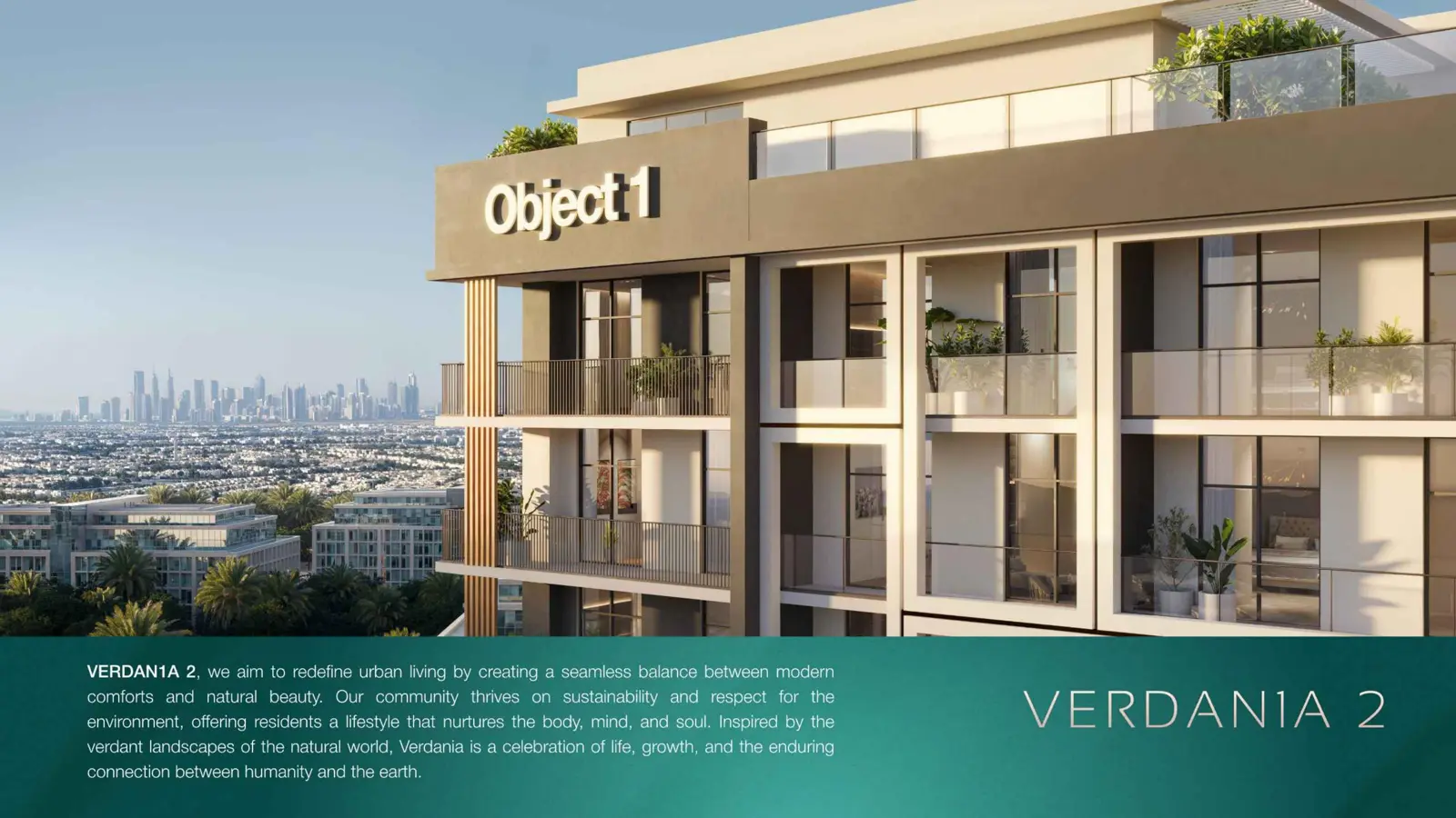 Upper floors with Object 1 sign and city skyline