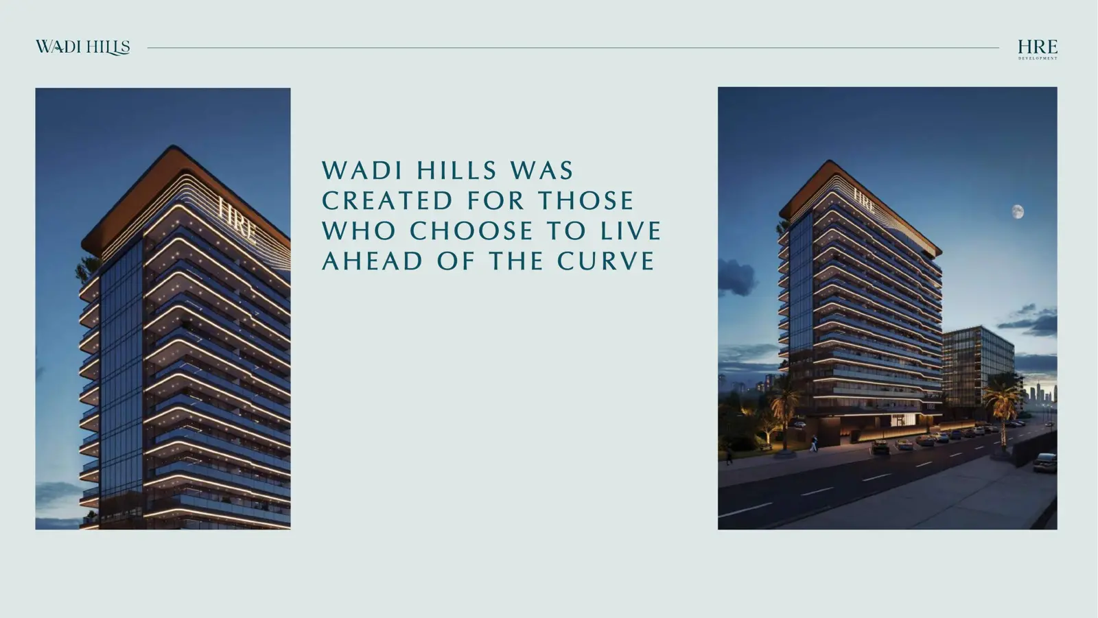Two night views of the tower with HRE sign