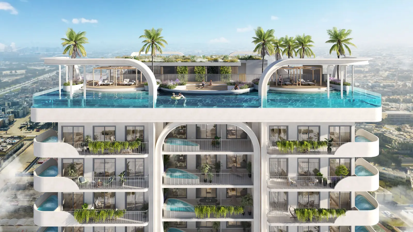 Rooftop pool and balconies with private jacuzzis