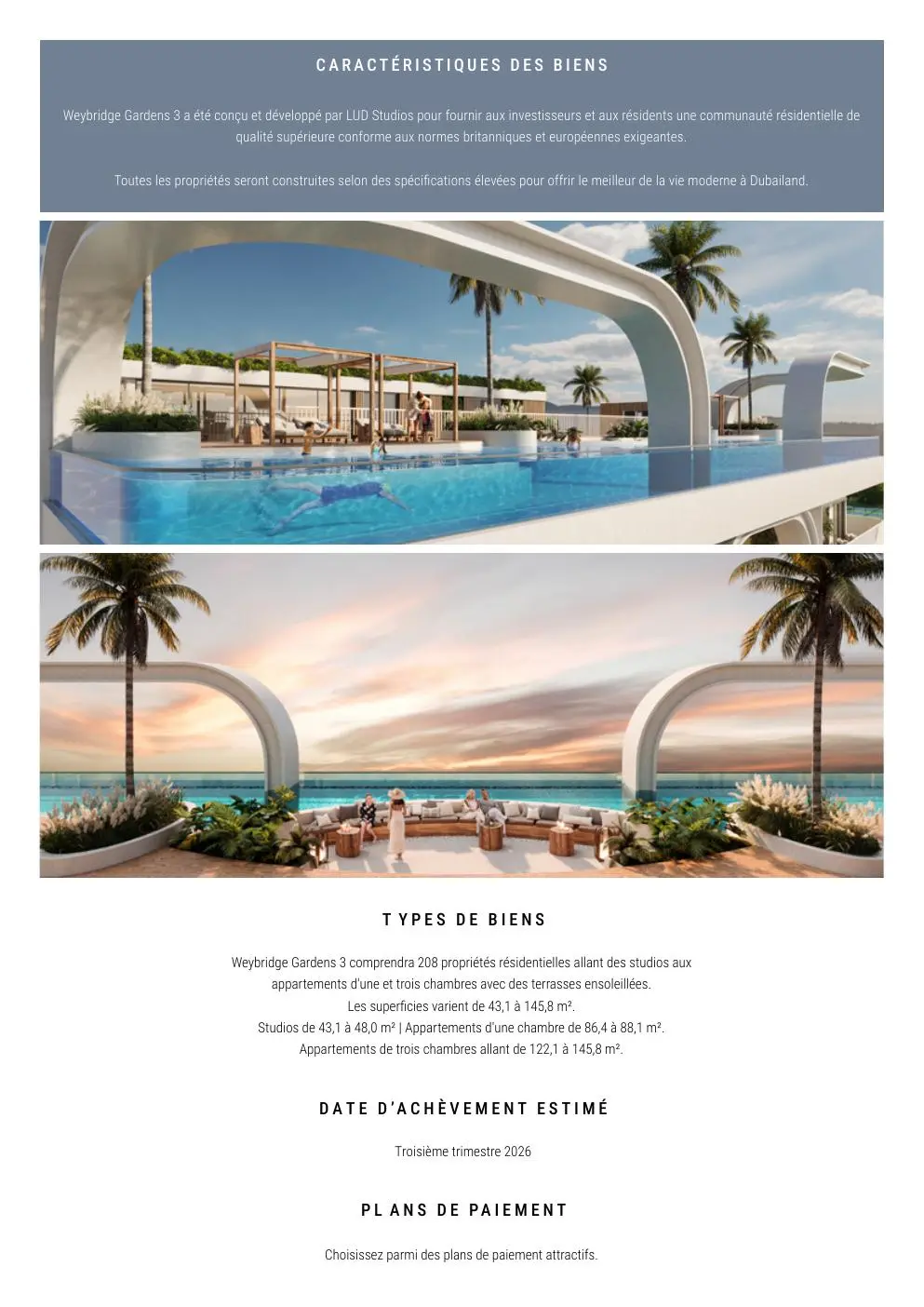 Rooftop pool deck with arched structures at sunset
