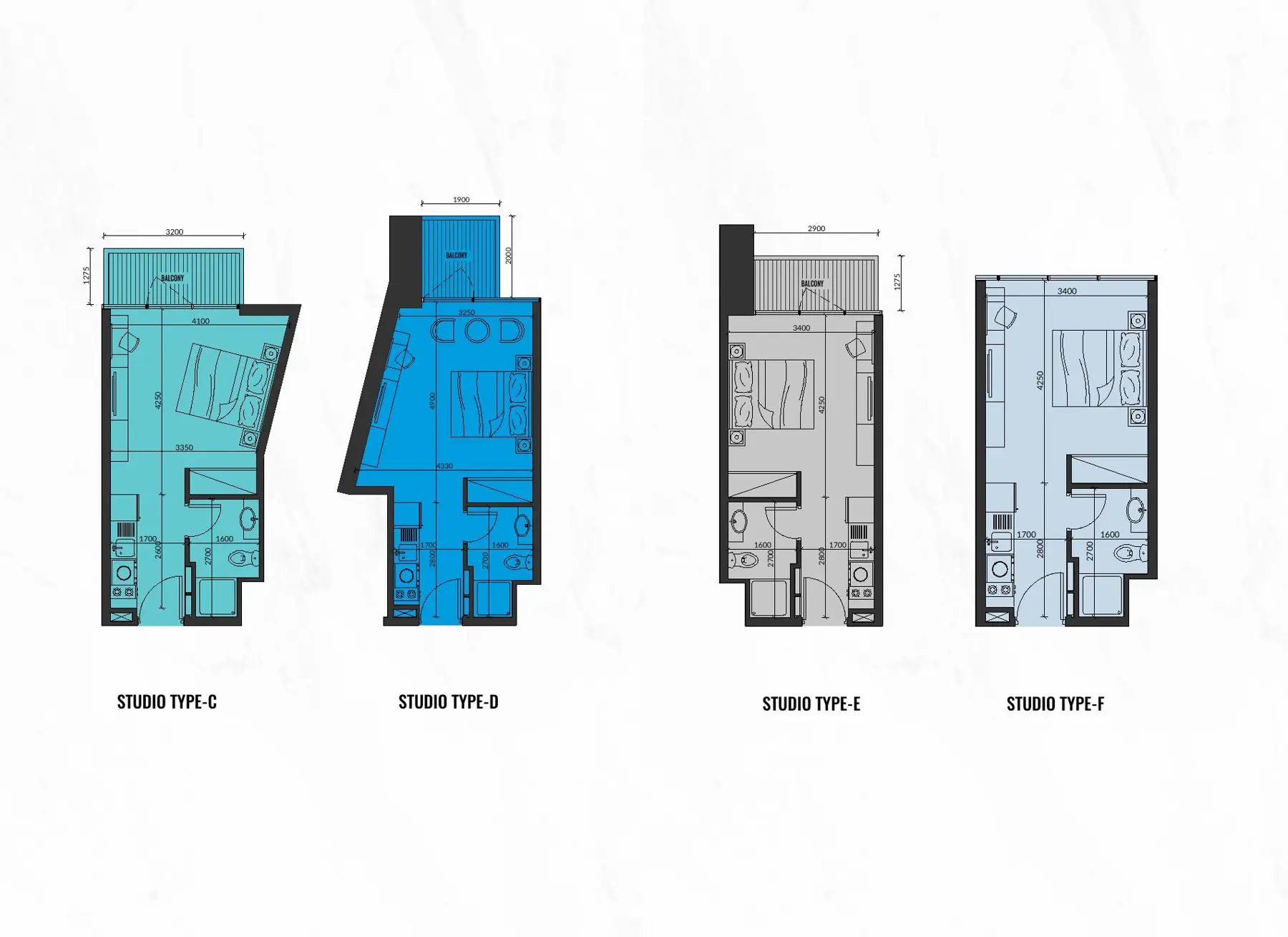 Studio types C, D, E and F