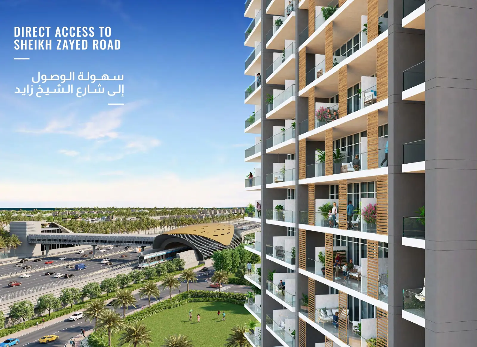 Balconies facing Sheikh Zayed Road and metro station