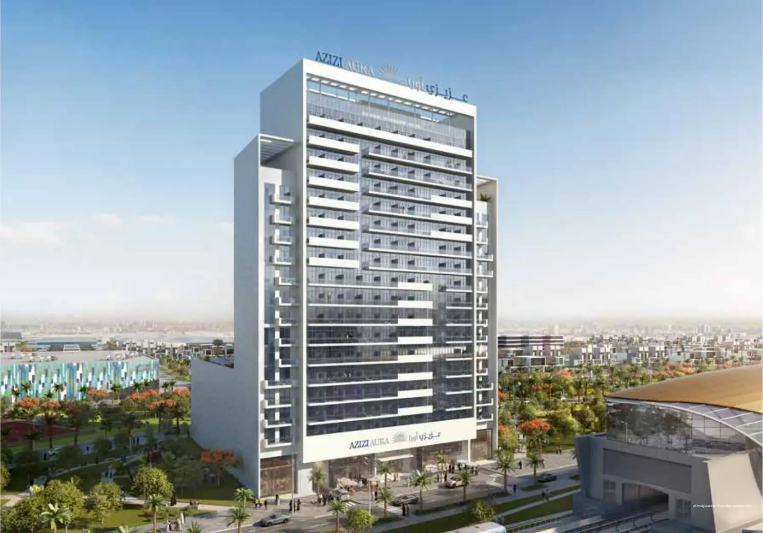 Aura tower facade near the metro station