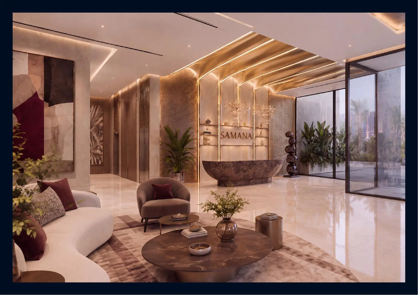 Lobby with reception desk and seating