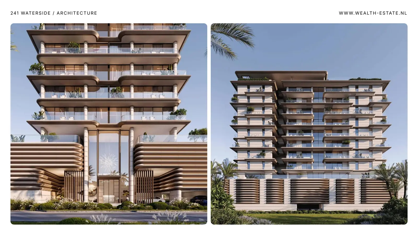 Tower front and rear facades with terraces