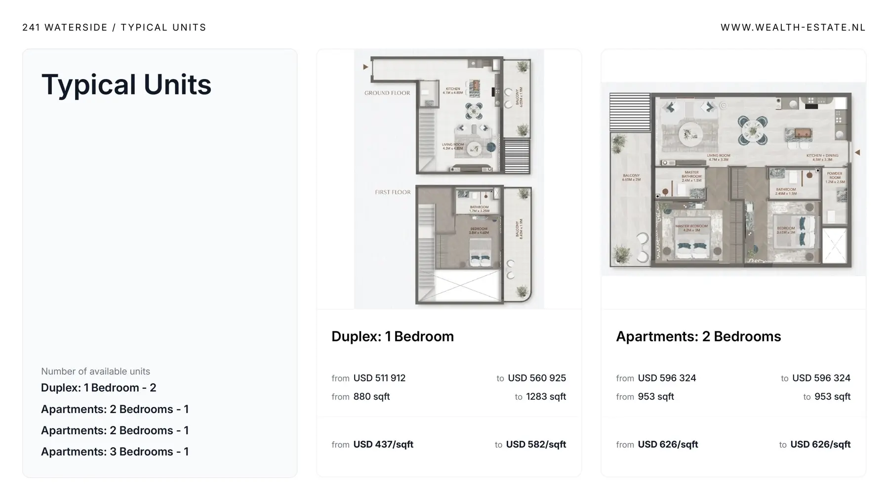 Duplex 1 bedroom and 2 bedroom plans