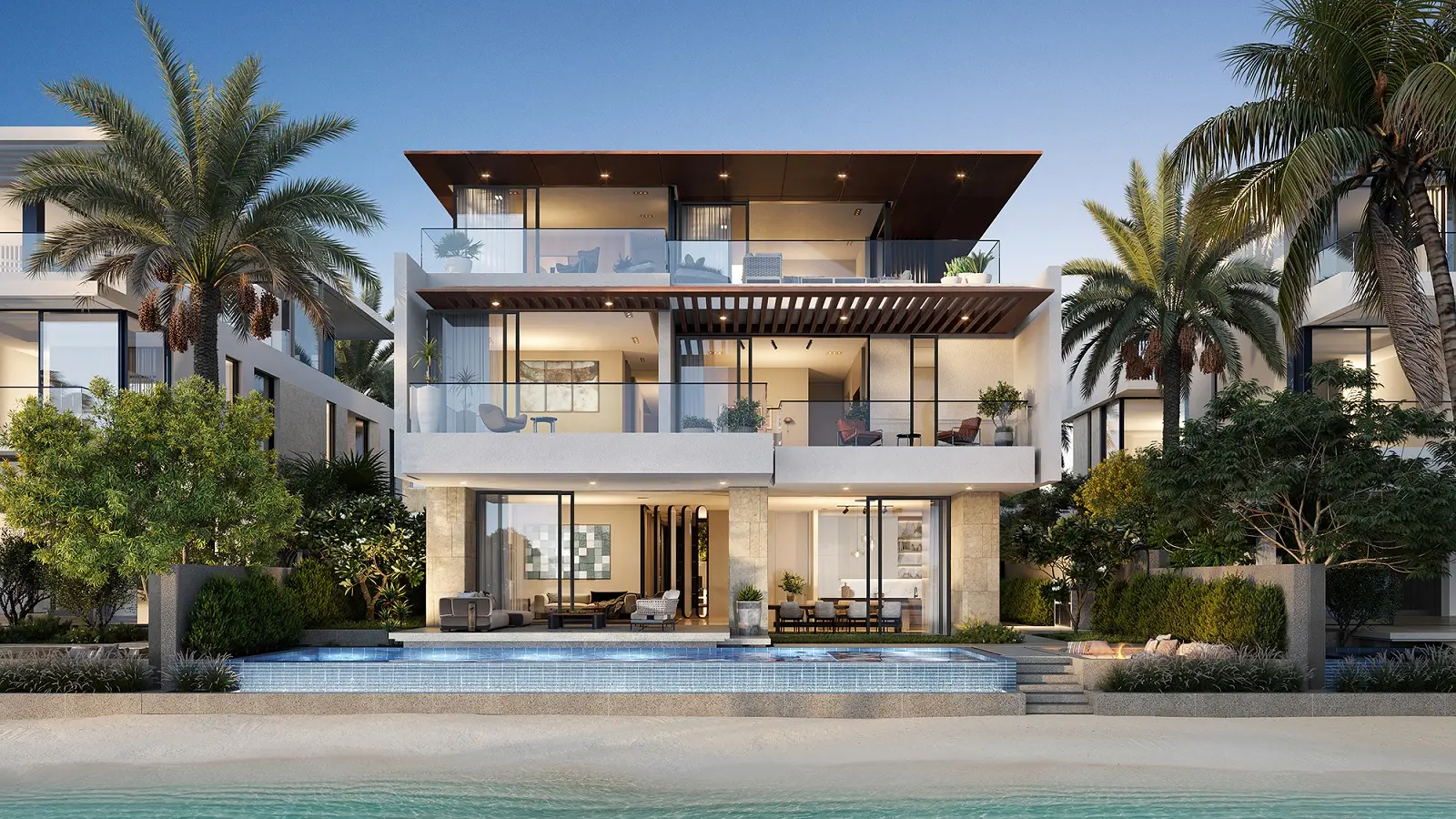Beachfront villa with pool facing the water
