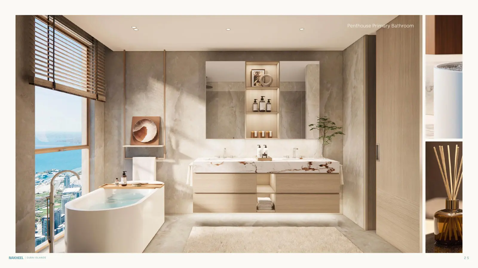 Penthouse primary bathroom with sea view