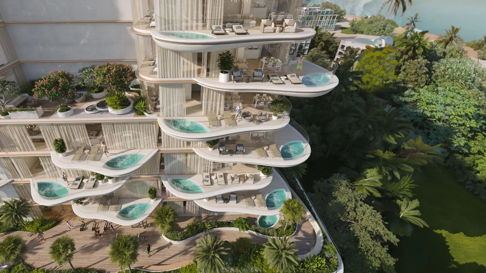 Balconies with private plunge pools, seen from above