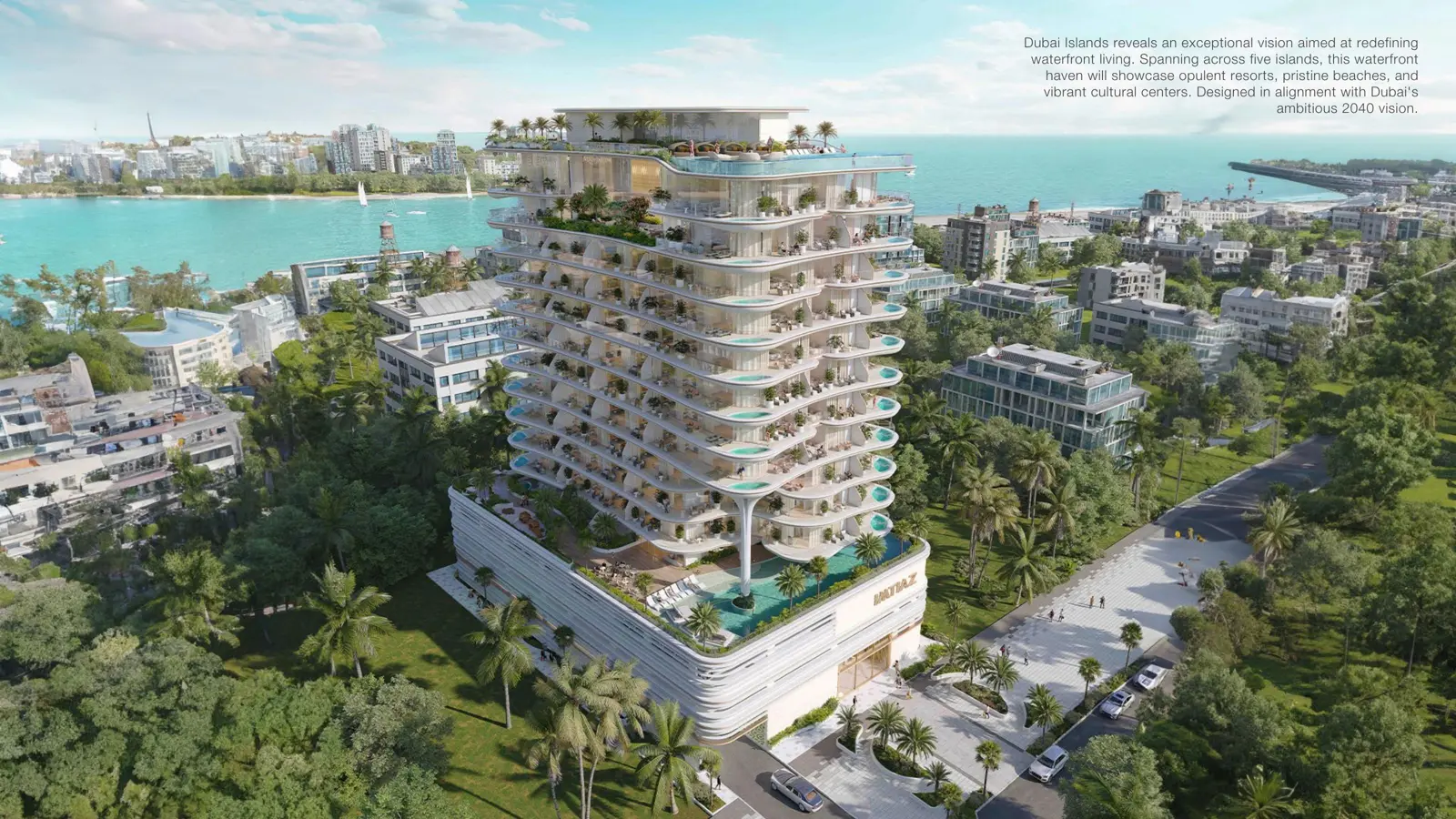 Aerial view of the tower on the waterfront