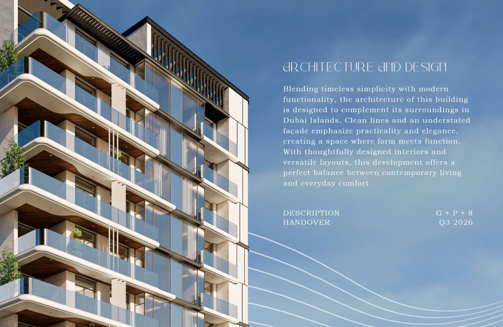 Facade with curved balconies and glass balustrades