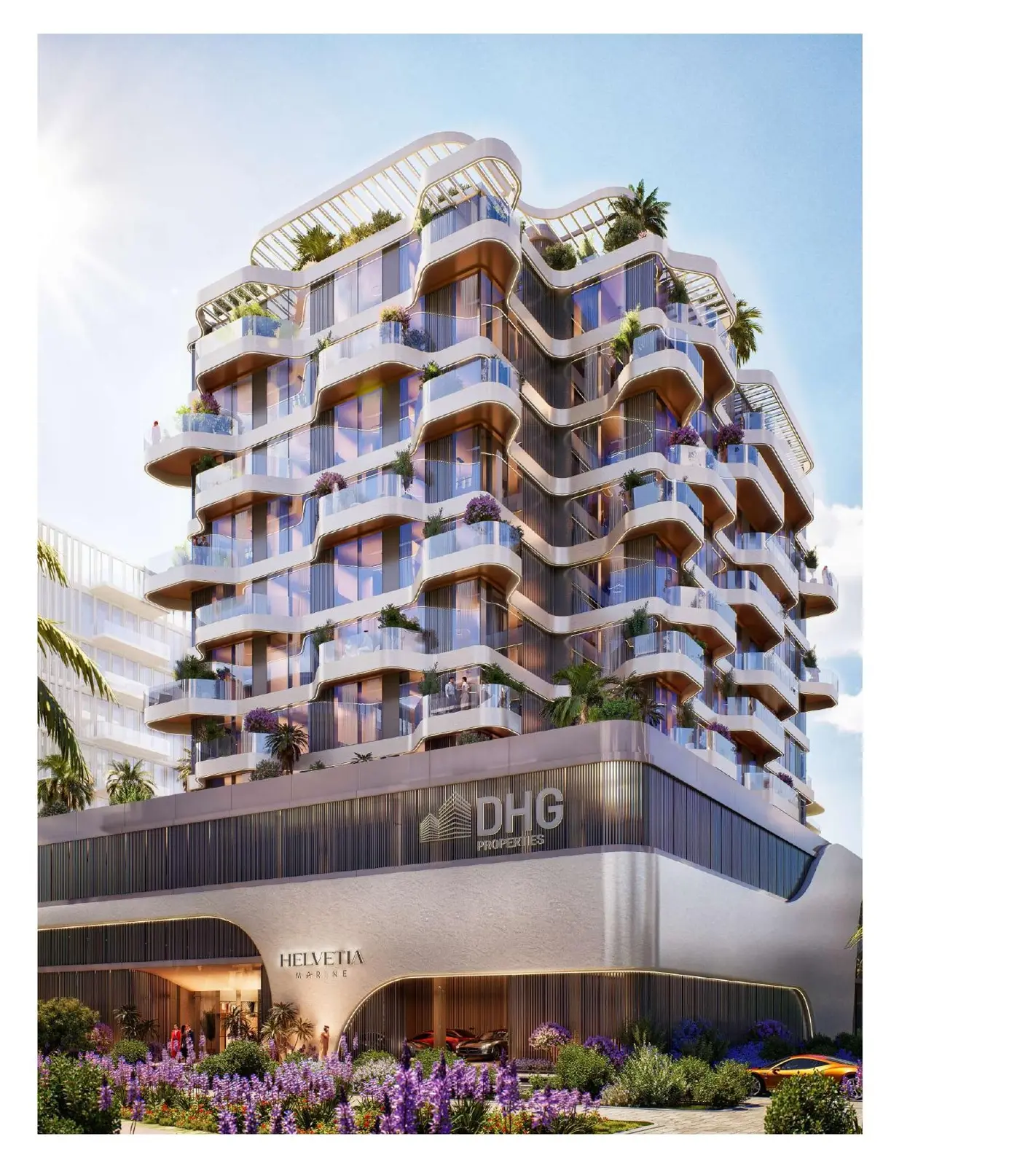 Tower with curved balconies and podium