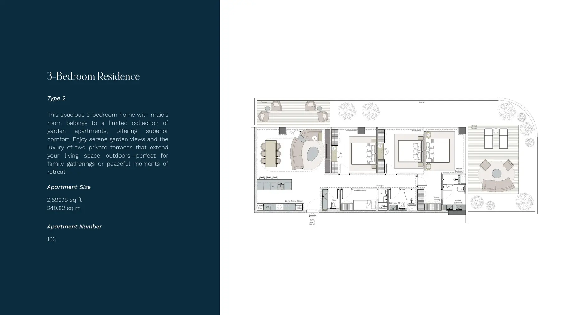 3-bedroom garden residence with two terraces