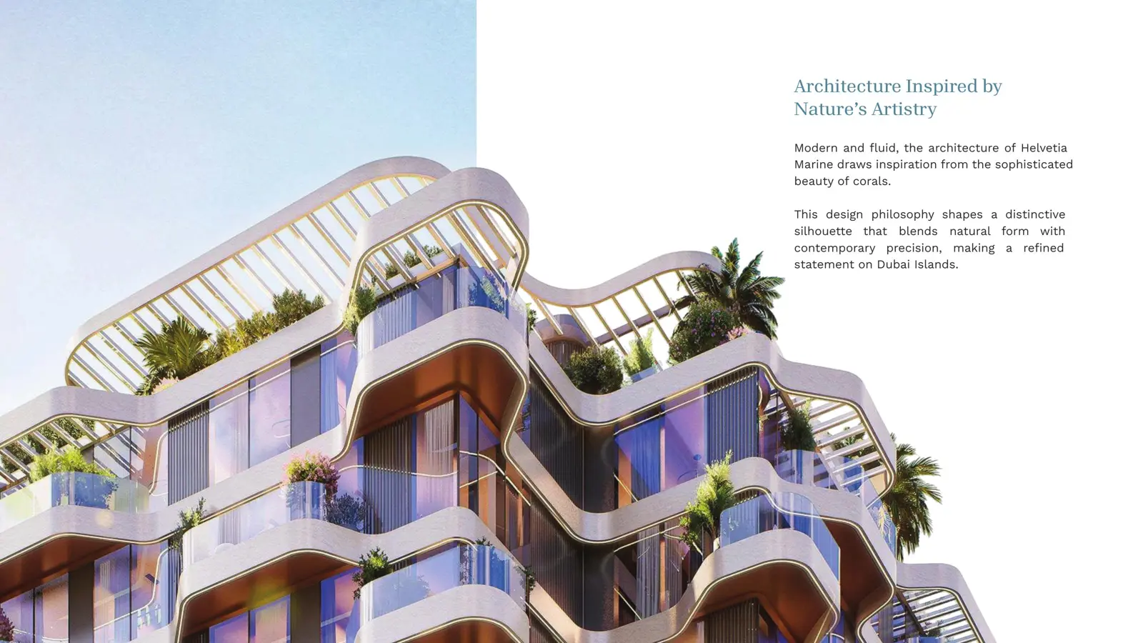 Top floors with curved balconies and rooftop pergola