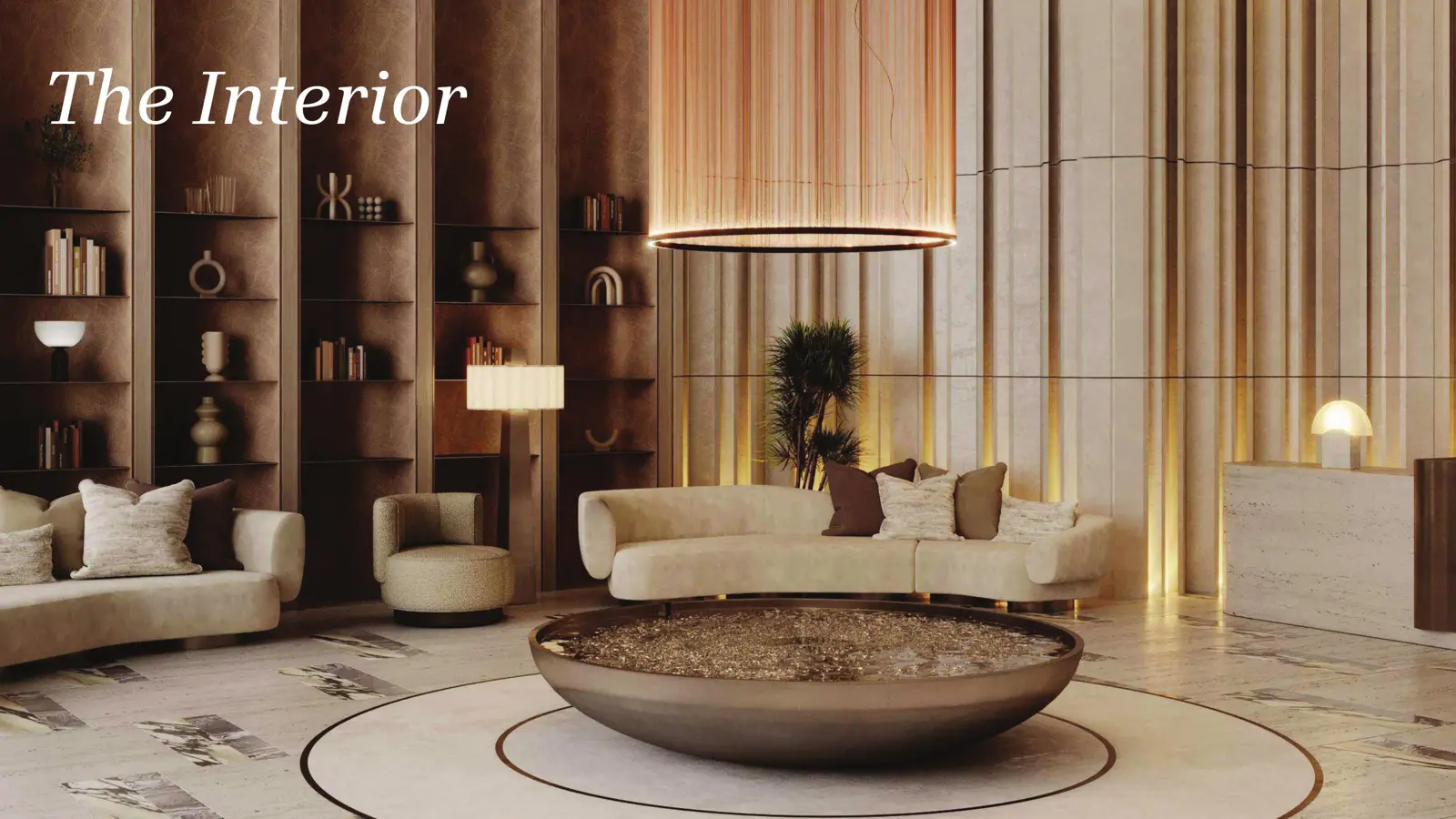 Lobby with sofas, shelves and round table