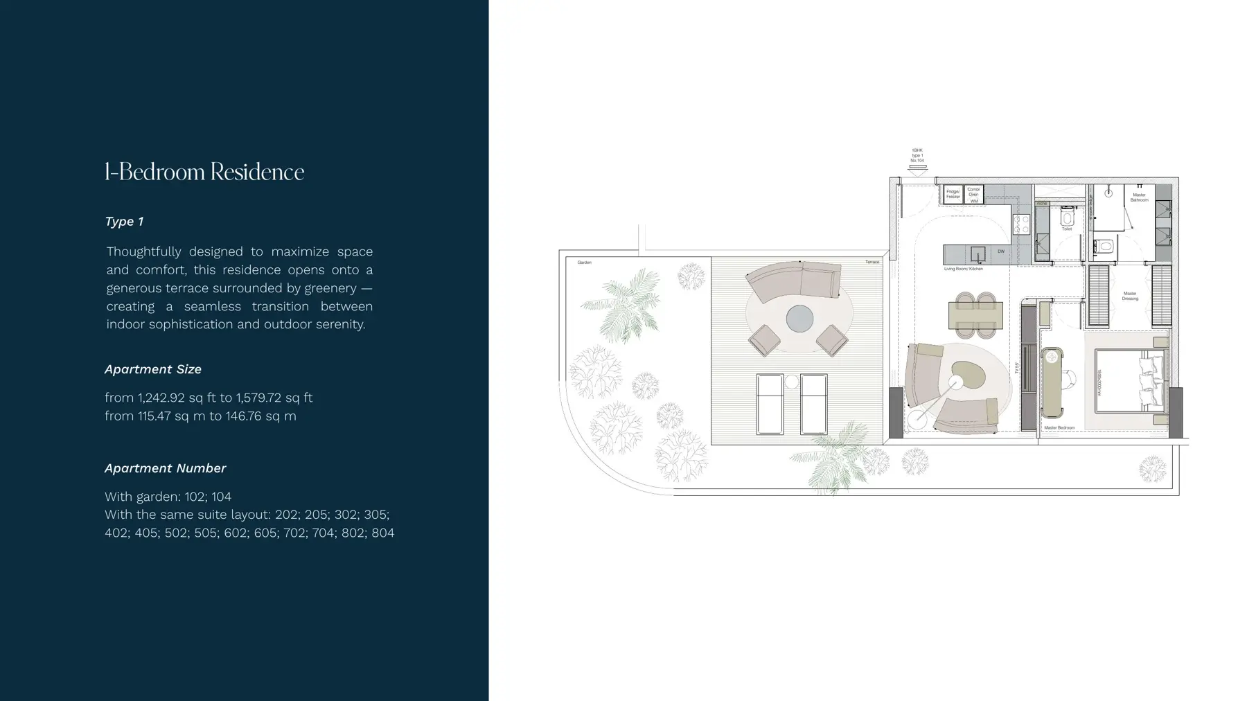 1-bedroom residence type 1 with garden terrace