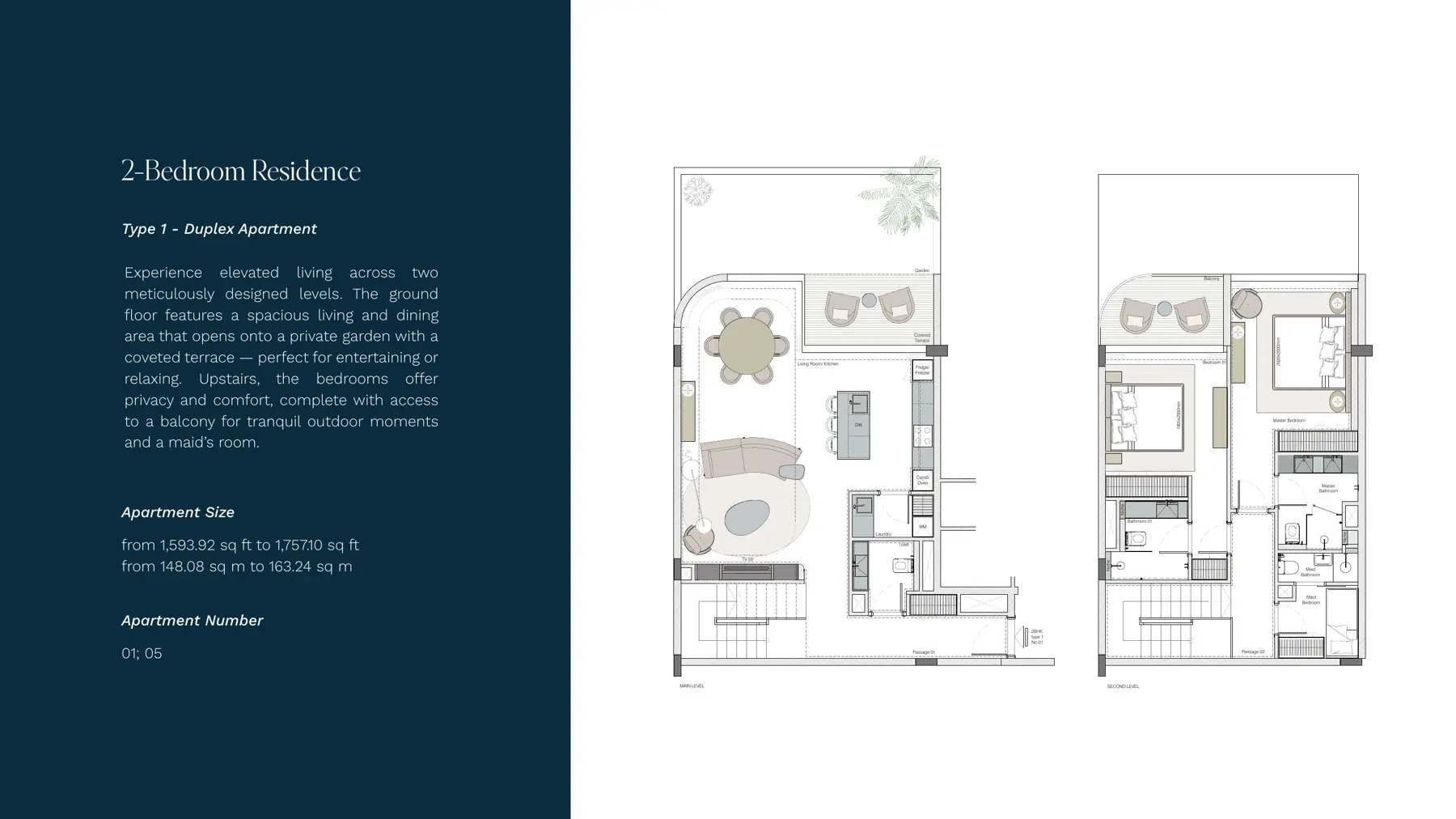 2-bedroom duplex apartment, two levels
