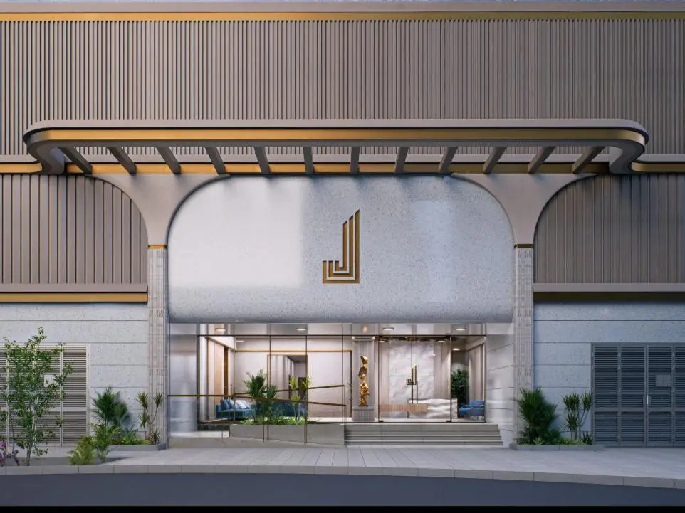 Main entrance with canopy and lobby