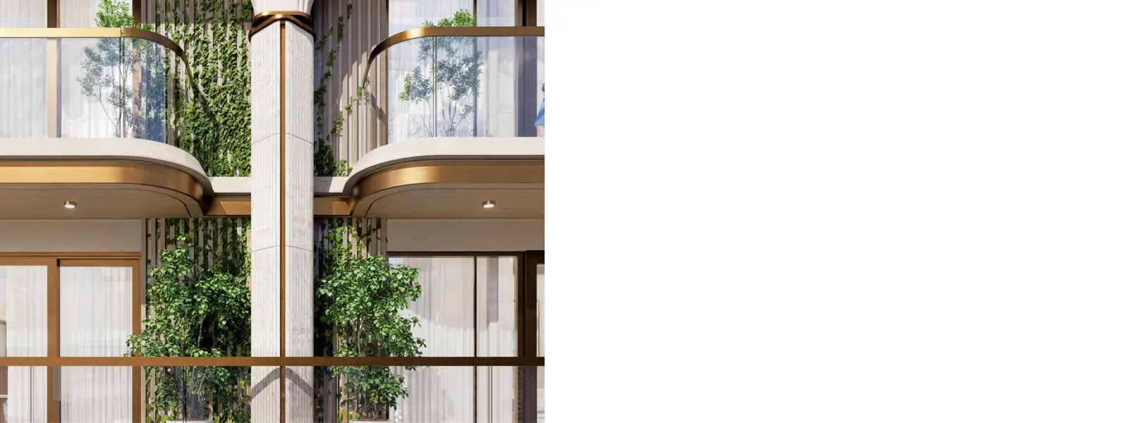 Facade detail with balconies and climbing plants