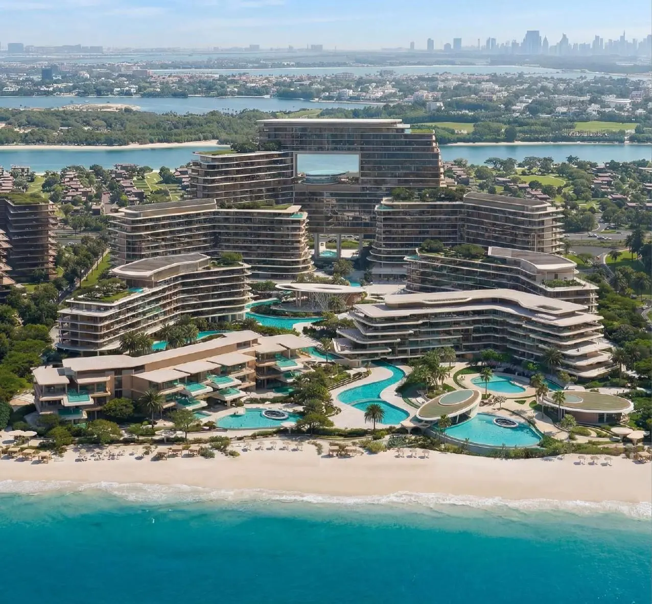 Aerial view of the full community beside the beach