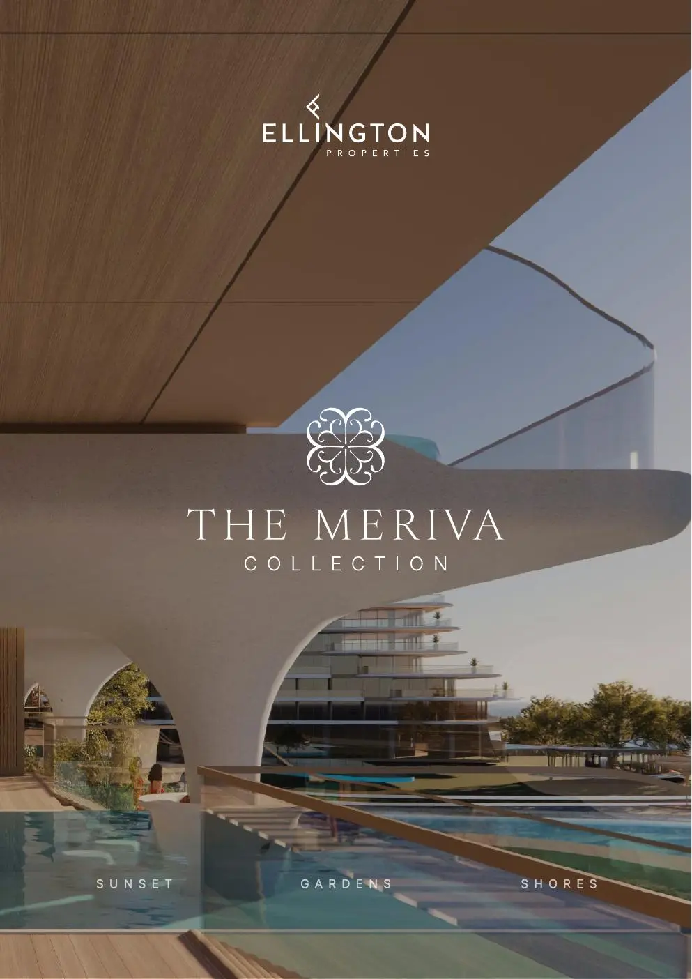 Brochure cover showing curved terraces and pool deck