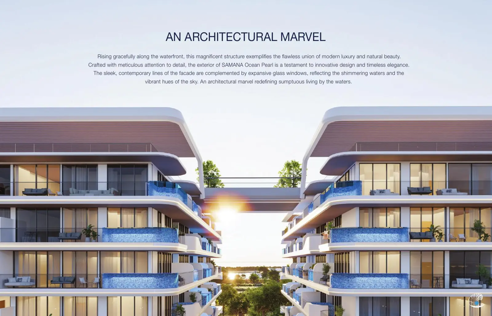 Facades of the two buildings with pool balconies