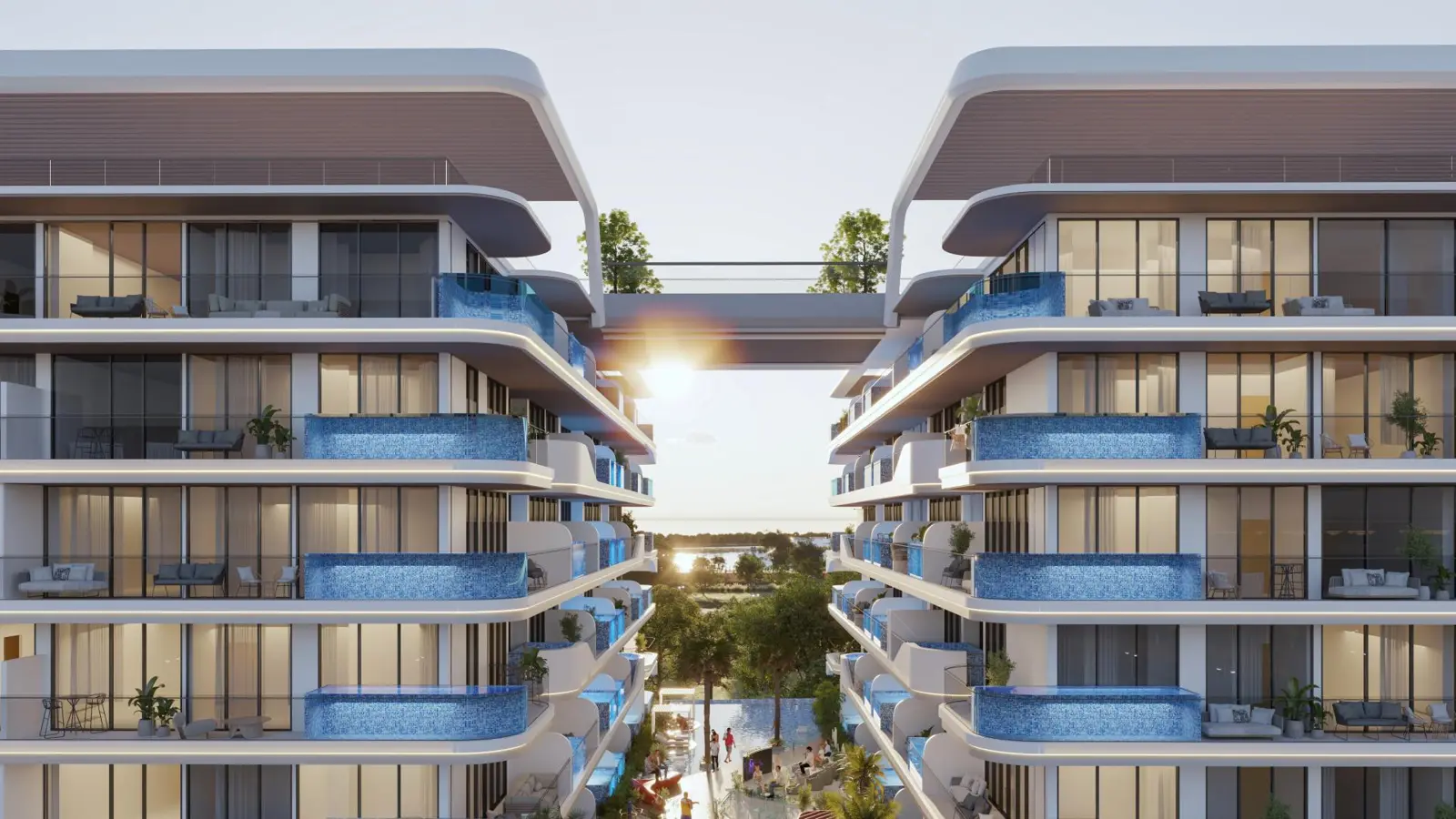 Balcony pools and bridge between the two blocks