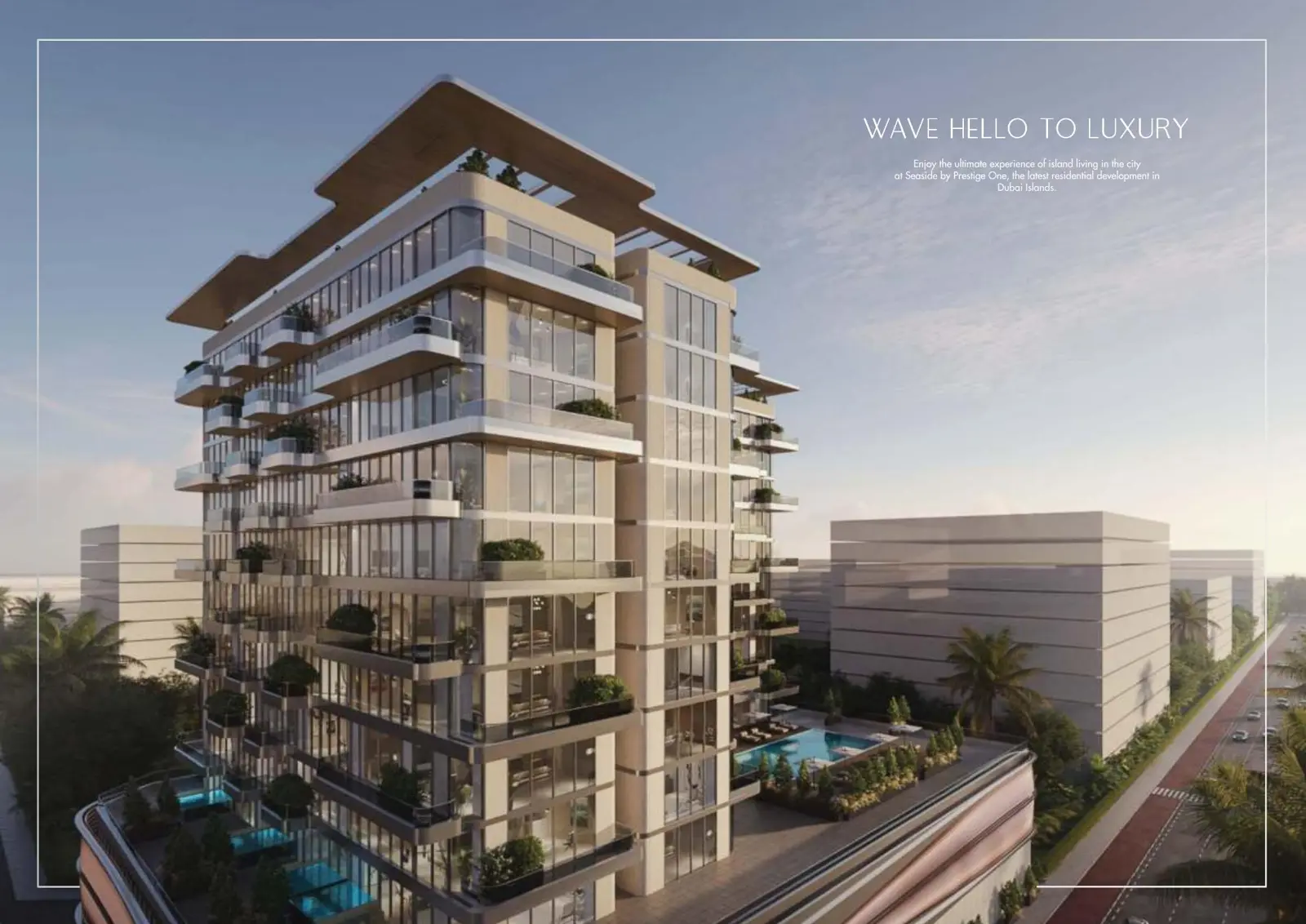 Tower with balconies and rooftop pool deck