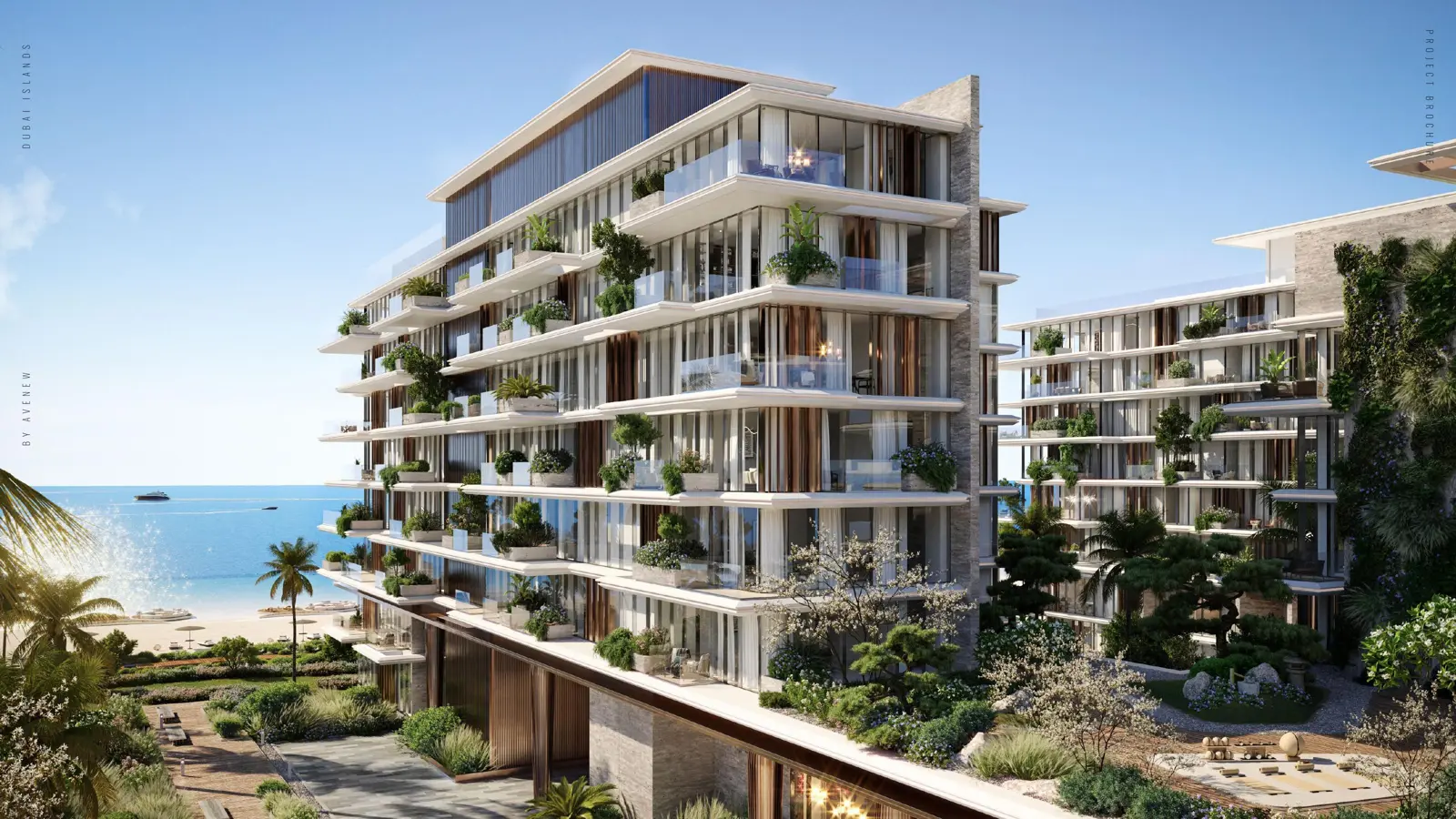 Tiered balconies with planting facing the sea