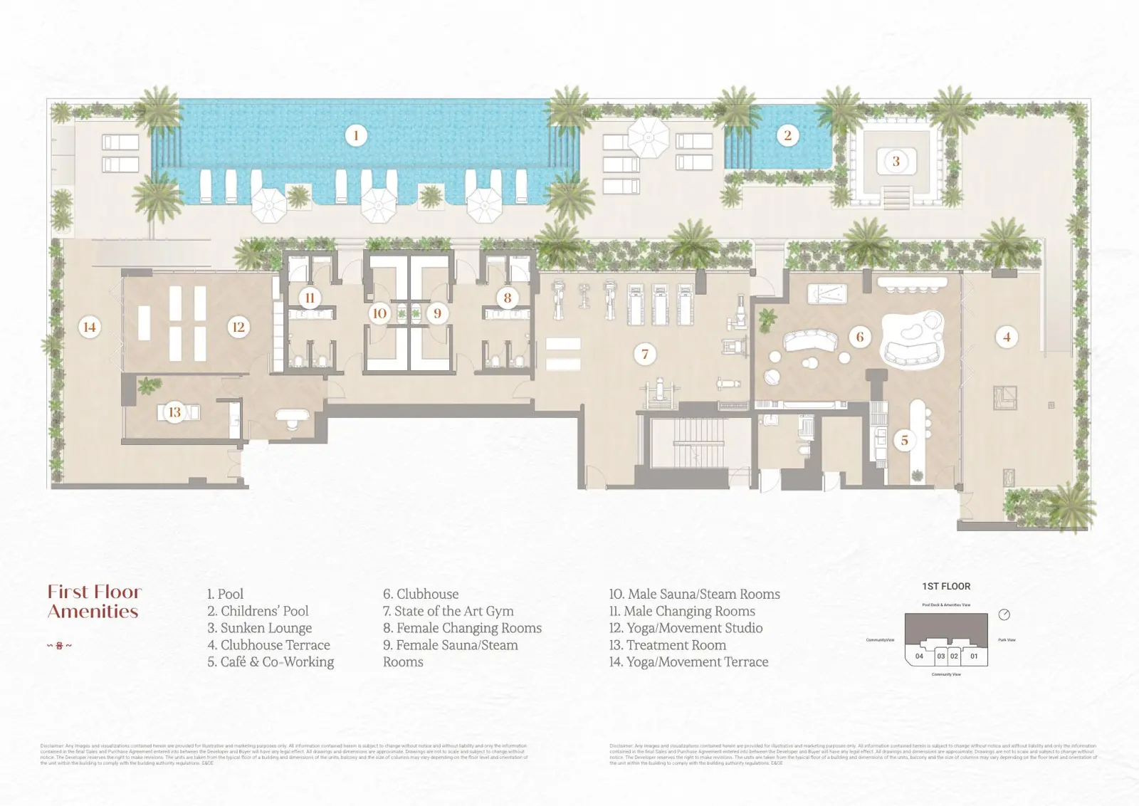 First floor amenities plan with pool and clubhouse