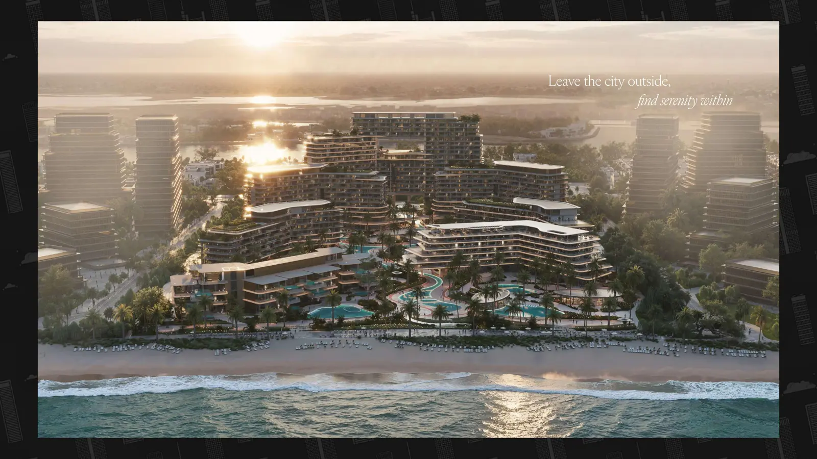 Aerial view of the buildings facing the beach