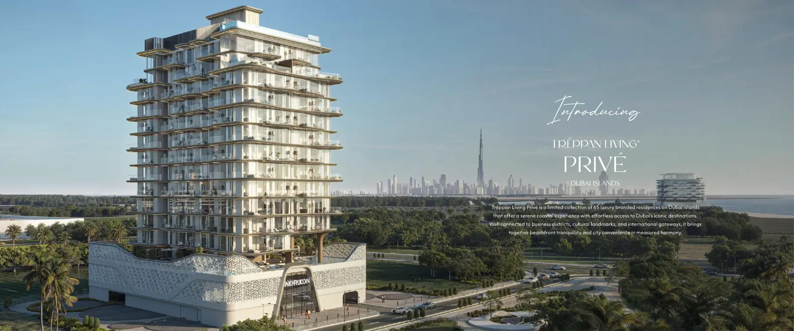 Tower with podium and Dubai skyline behind