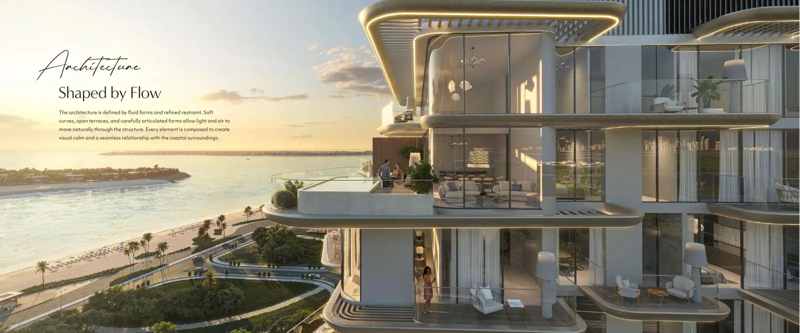 Curved terraces of the tower facing the sea
