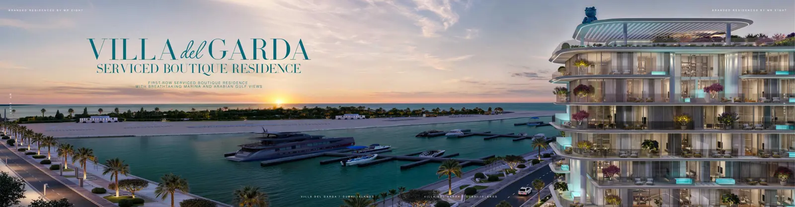 Residence beside the marina at sunset