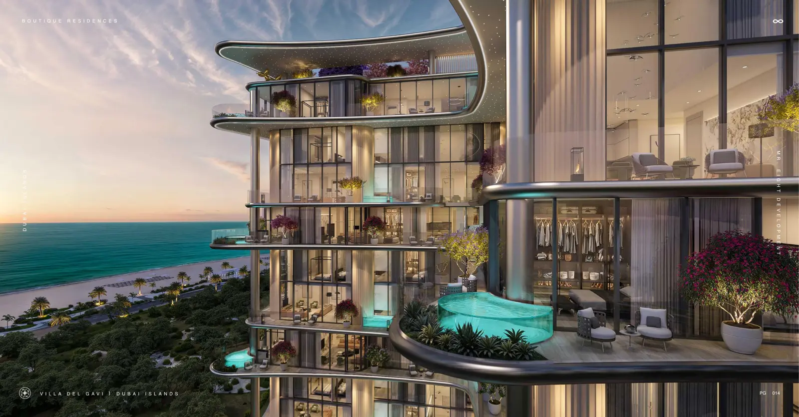 Curved balconies with wardrobe and plunge pool over the sea