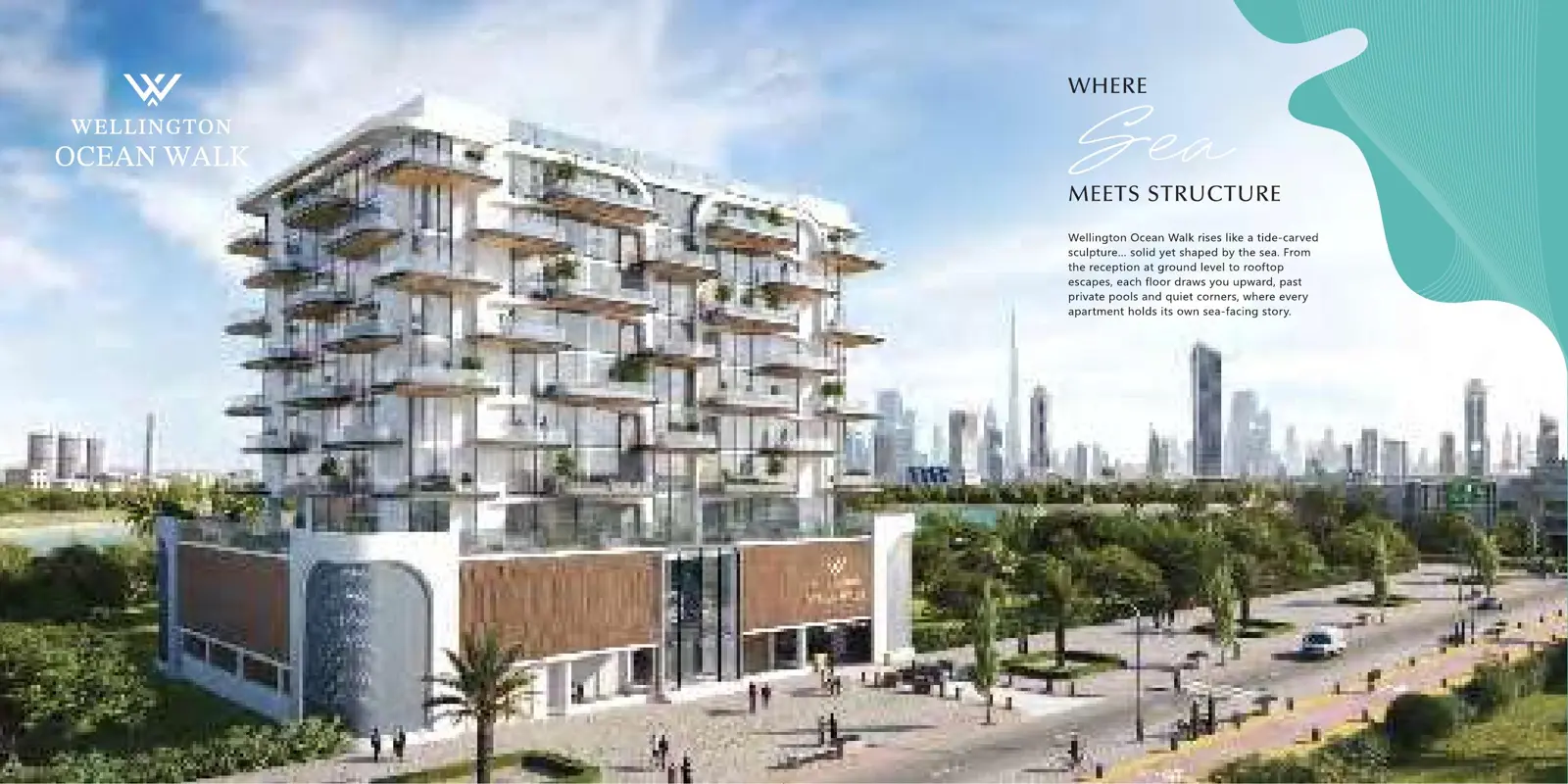Building with balconies and Burj Khalifa behind