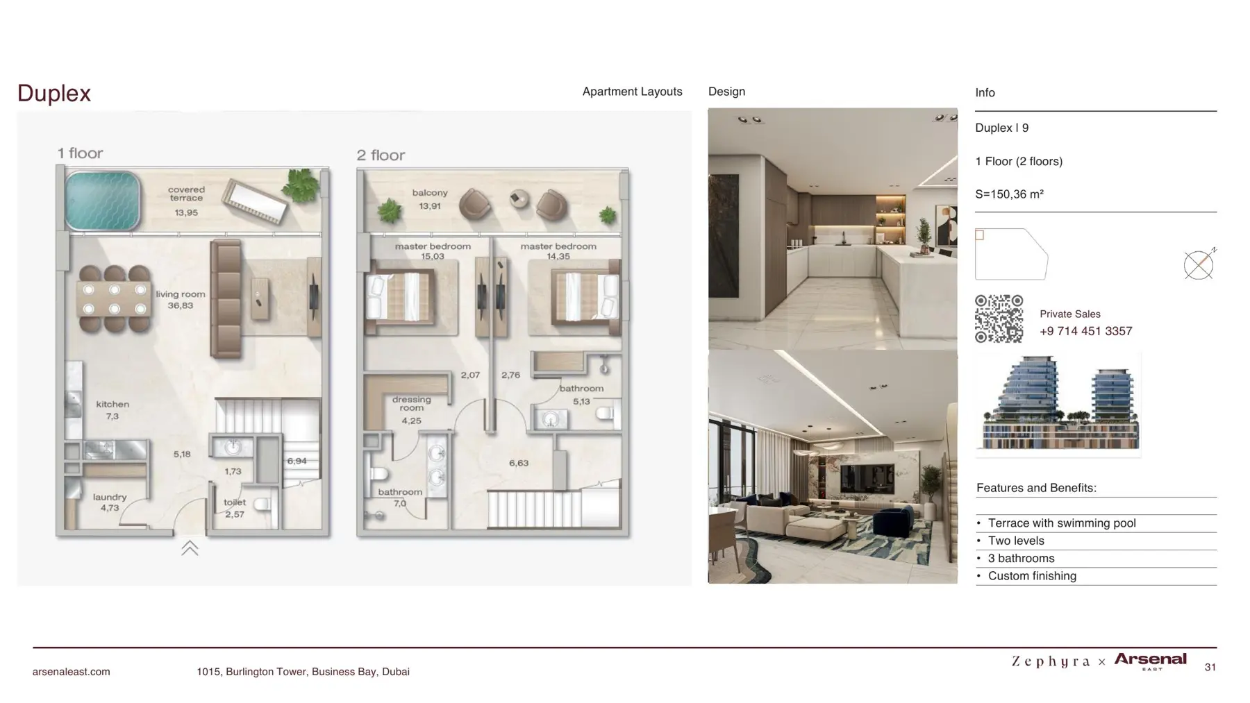 Duplex plan on two levels, 150.36 m2