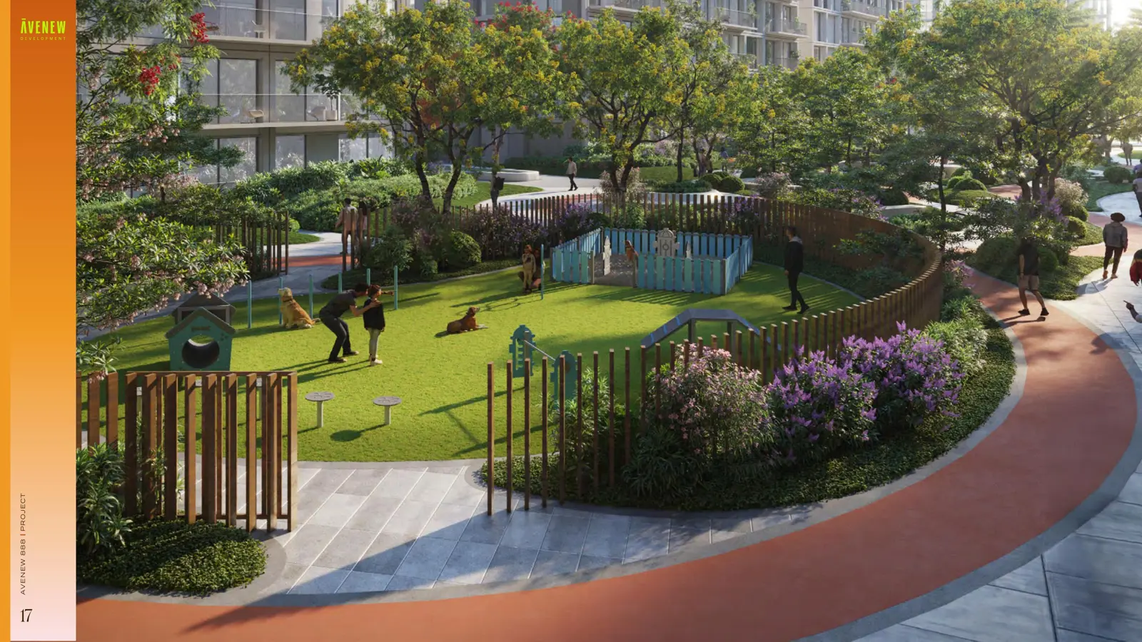 Fenced dog park with walking track