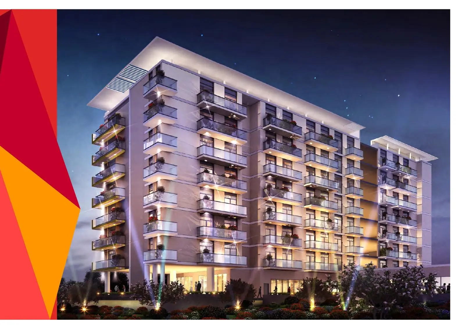 Night render of the Celestia apartment building