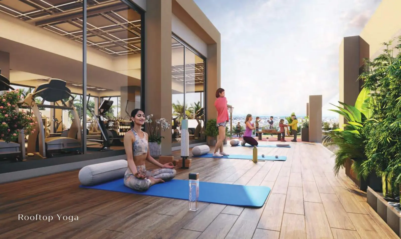 Rooftop yoga deck next to the fitness studio
